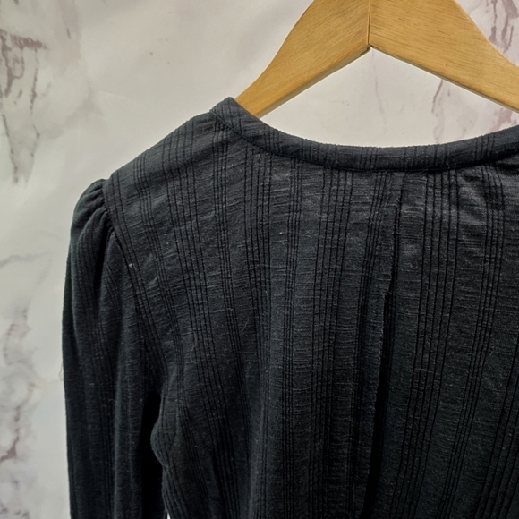 Anthropologie Shirt Womens Medium Black Button Cropped Long Sleeve Rib Pilcro - Picture 7 of 14